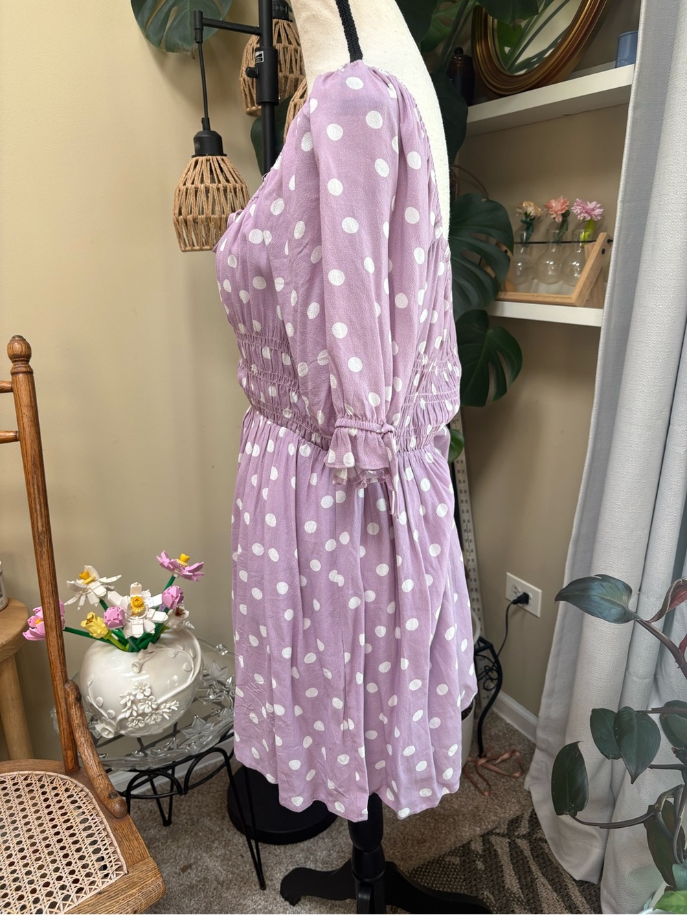 Charlie Holiday Lavender Polka Dot Tie-Front Mini Dress - Picture 5 of 10